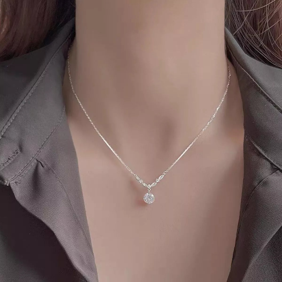 Sterling Silver Zircon Pendant Necklace - alternate necklace view