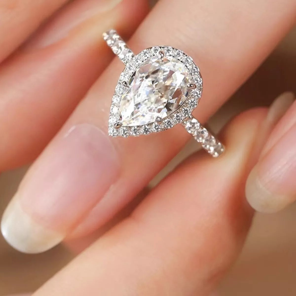4 Carat Sterling Silver Moissanite Teardrop Ring - alternate ring view