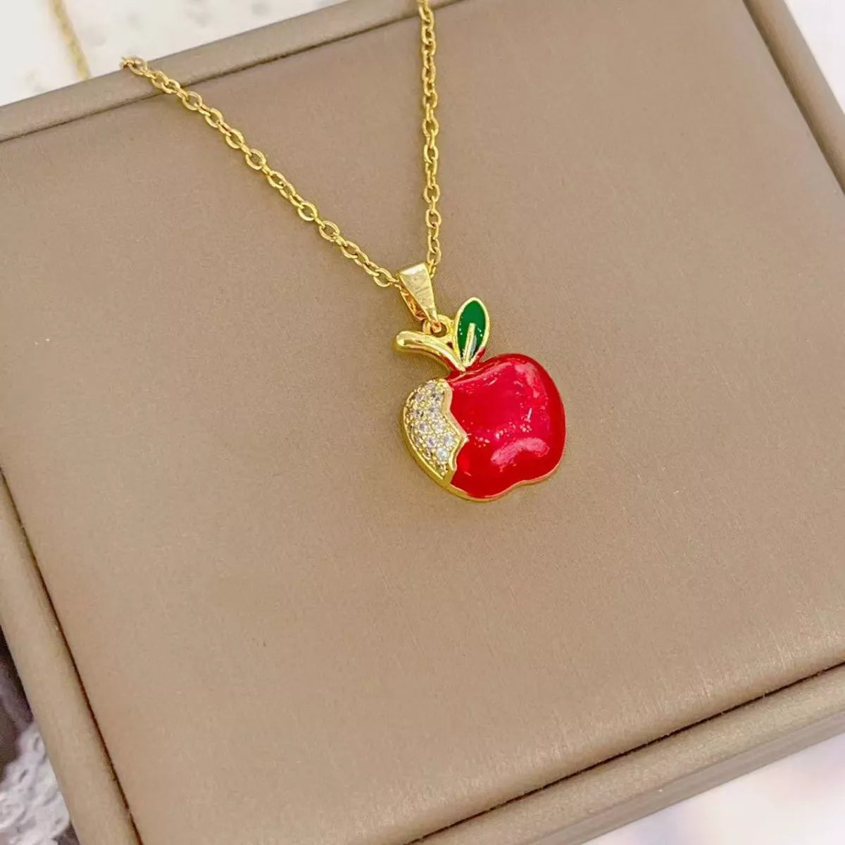 18K Gold-Plated Apple Necklace - alternate necklace view