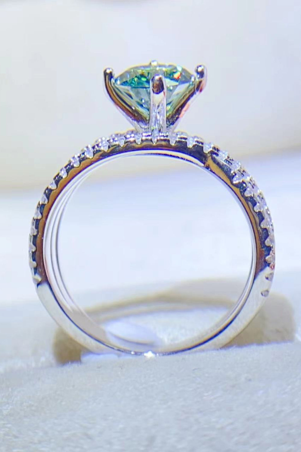 1 Carat Moissanite Contrast Sterling Silver Ring in Light Green - women's ring