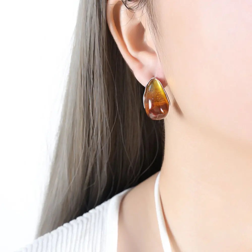Resin Teardrop Earrings in Silver - women's drop earrings