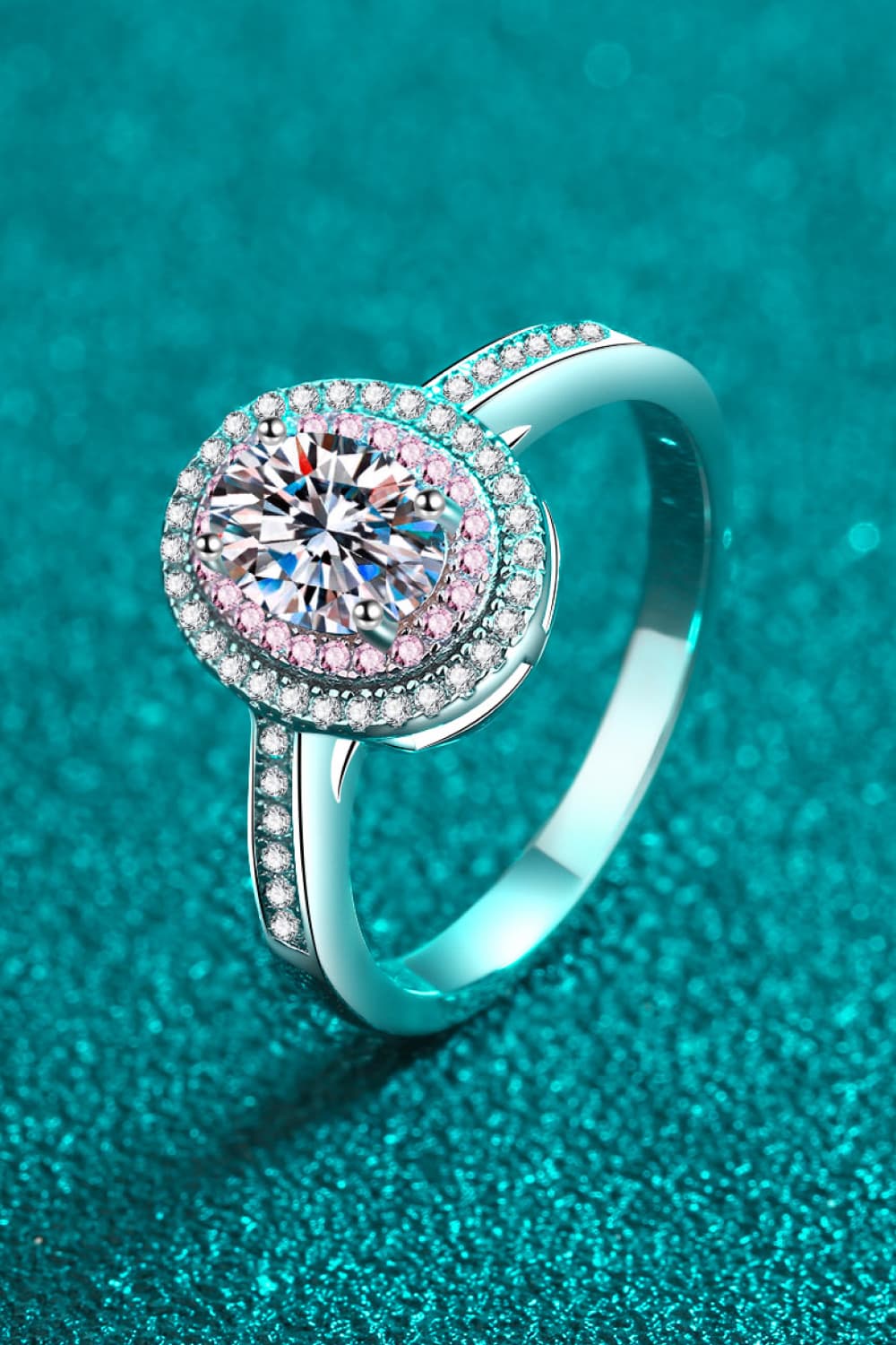 1 Carat Moissanite Sterling Silver Halo Ring in Silver - women's halo ring