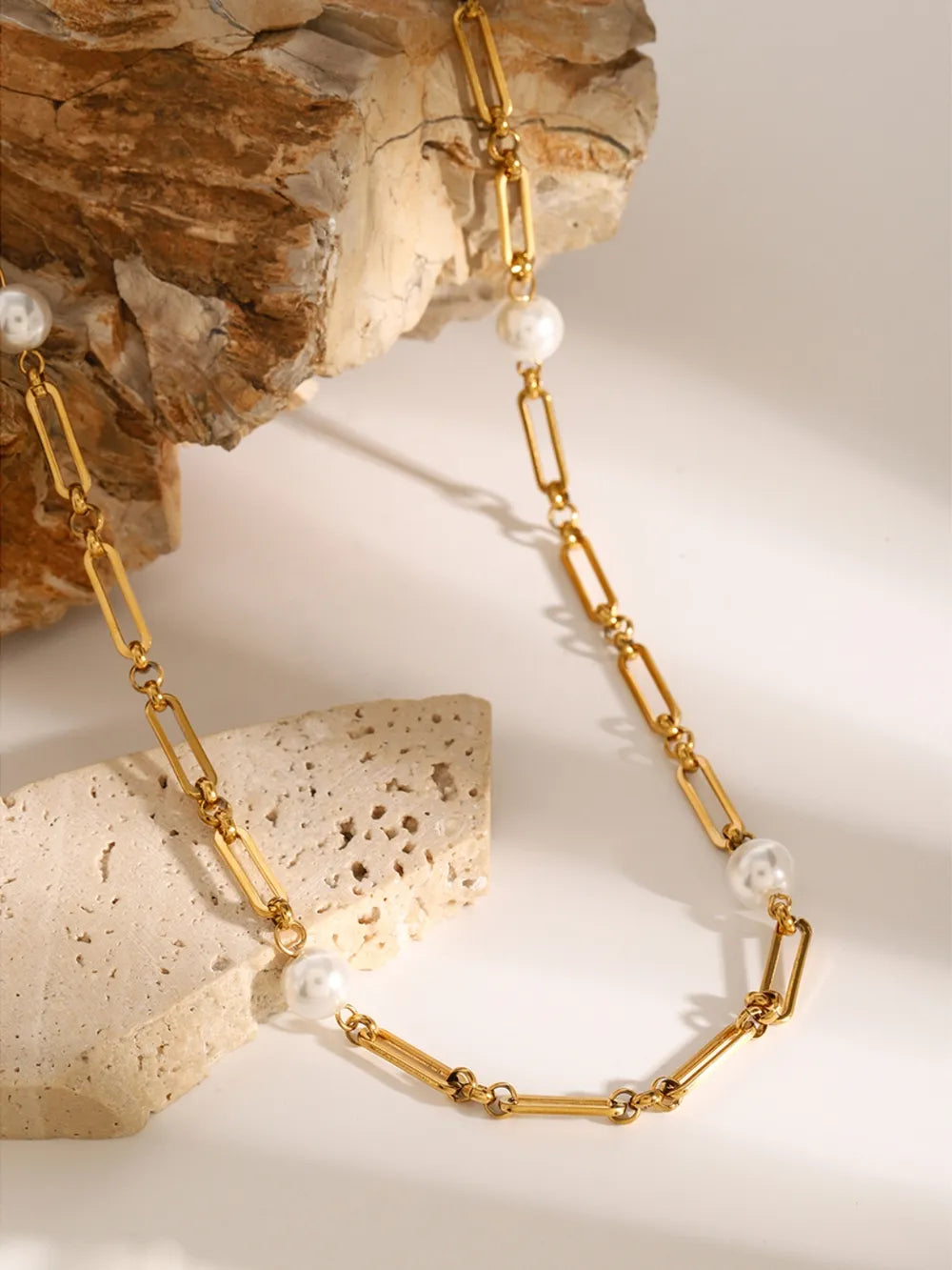 Stainless Steel Pearl Chain Necklace - alternate necklace view