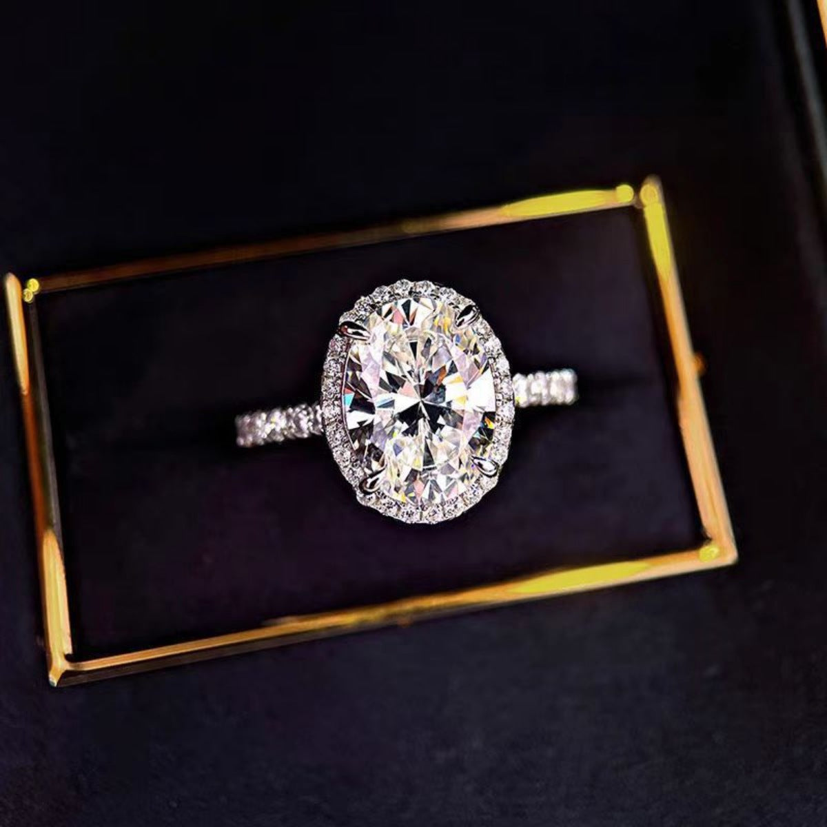 2 Carat Moissanite Sterling Silver Oval Ring - alternate ring view