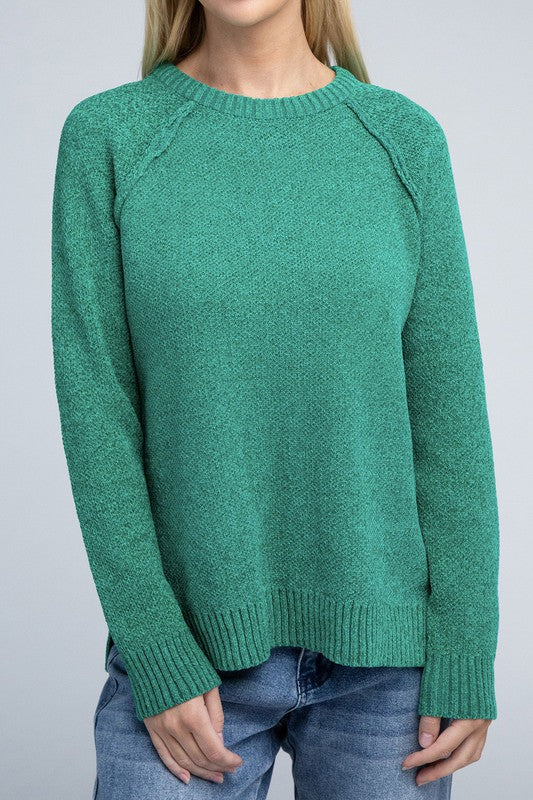 Chenille Side‑Slit Crew Sweater