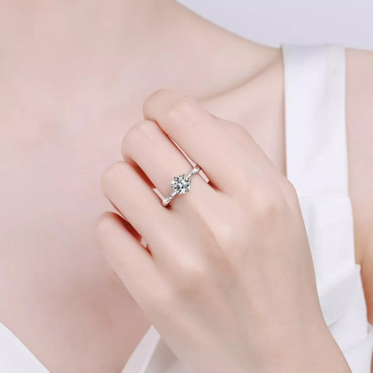 1 Carat Moissanite Sterling Silver Ring - alternate ring view
