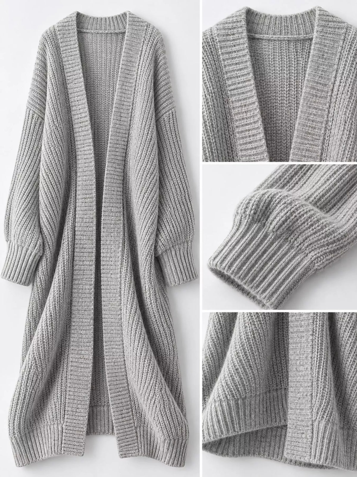 Chunky-Knit Openwork Front Longline Cardigan in Medium Gray - women's cardigan
