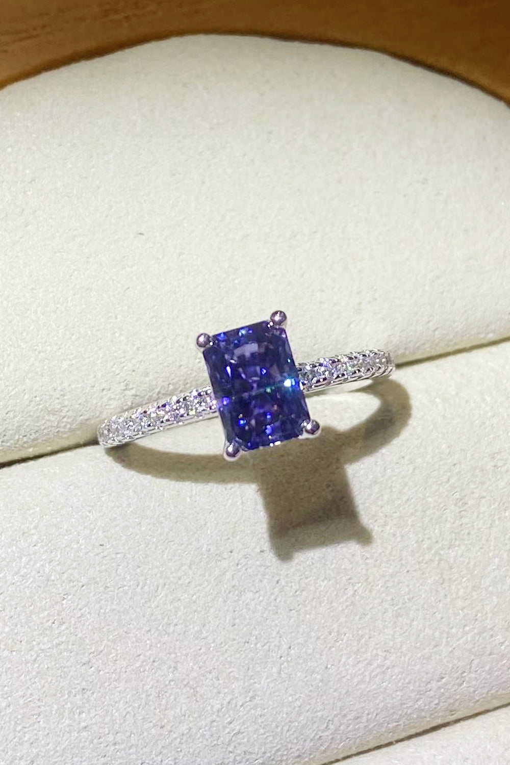 1 Carat Moissanite Sterling Silver Rectangle Ring in Blue in Blue - women's ring