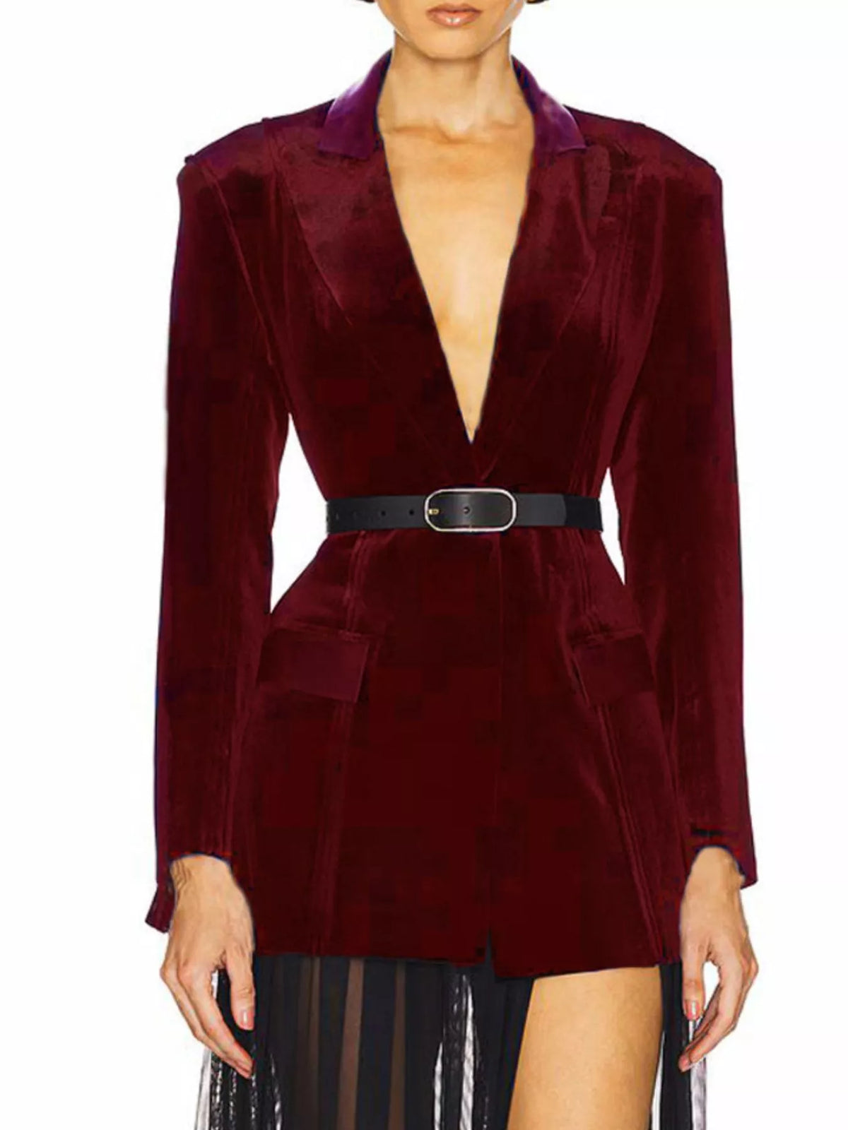 One-Button Long Sleeve Blazer in Black - Blossom's