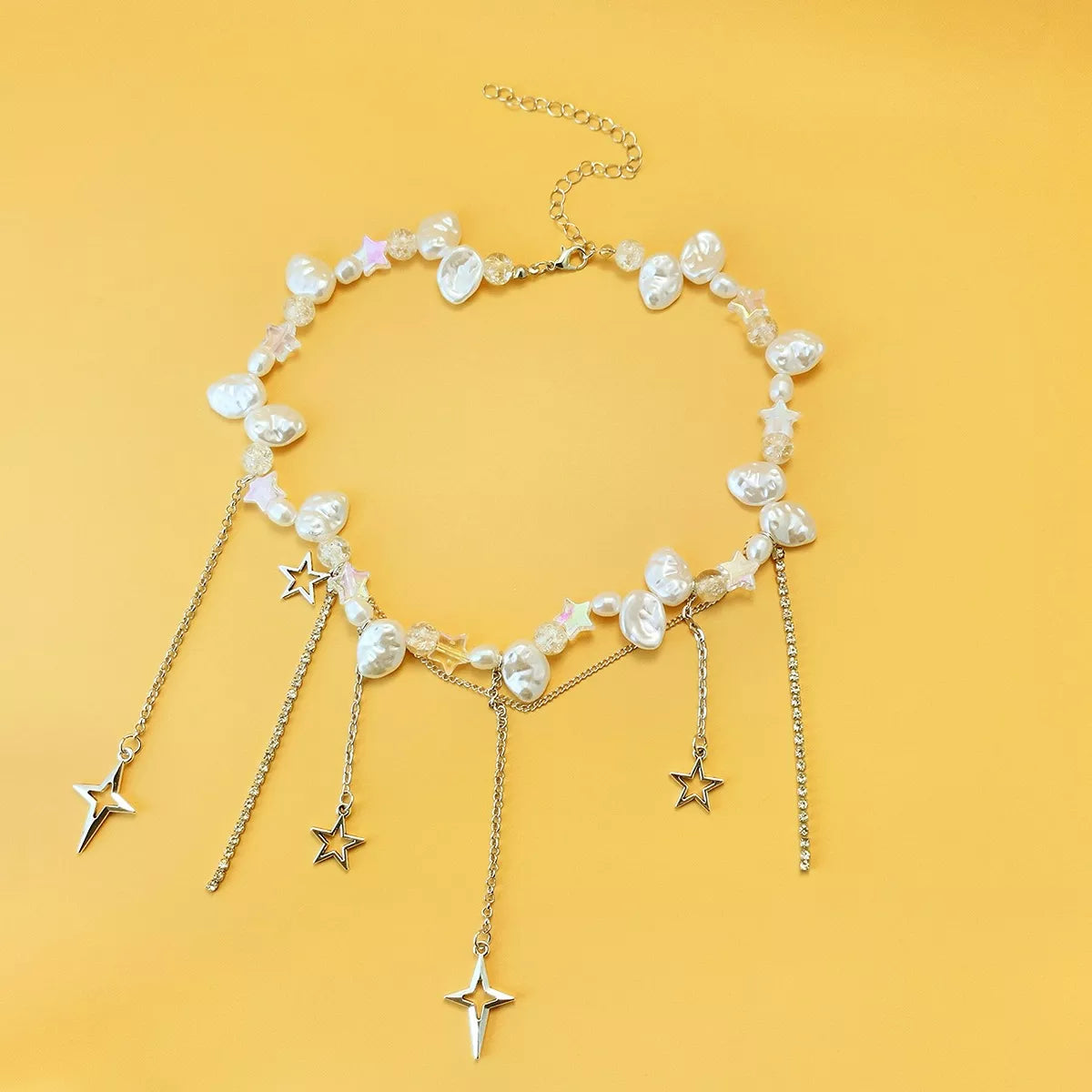 Bohemian Irregular Pearl Star Tassel Choker Necklace - alternate necklace view