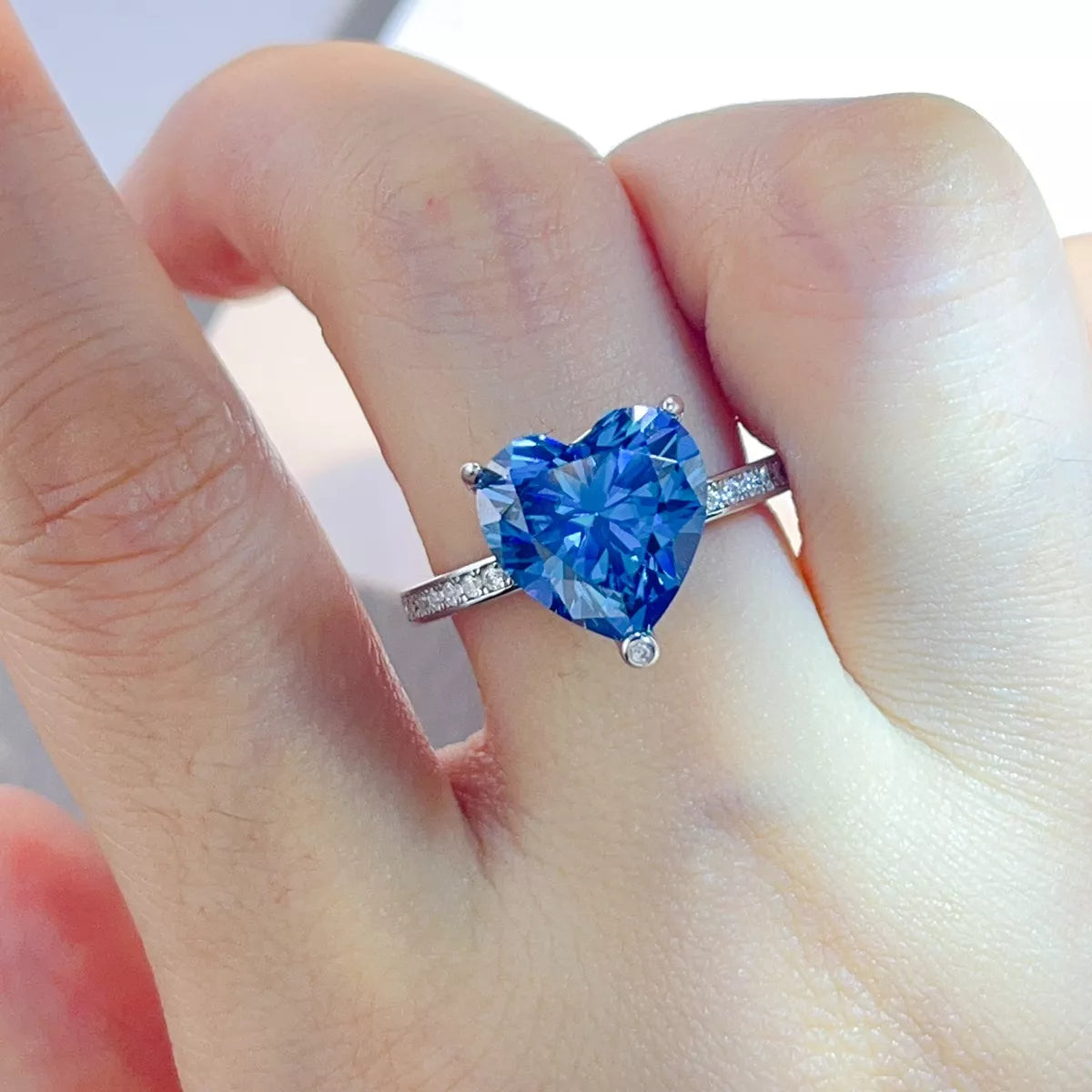 Sterling Silver Zircon Heart Ring in Blue - women's ring
