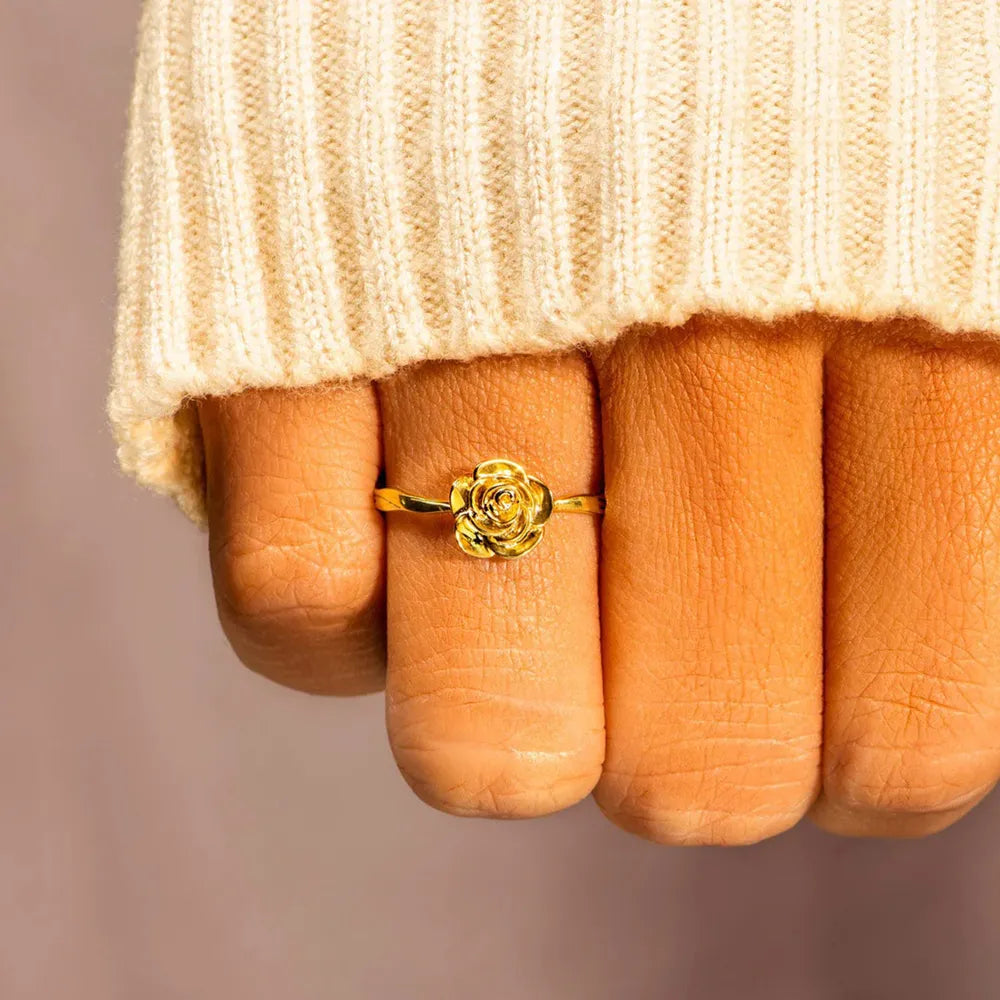 Rose Shape 18K Gold-Plated Ring in Gold - women's ring