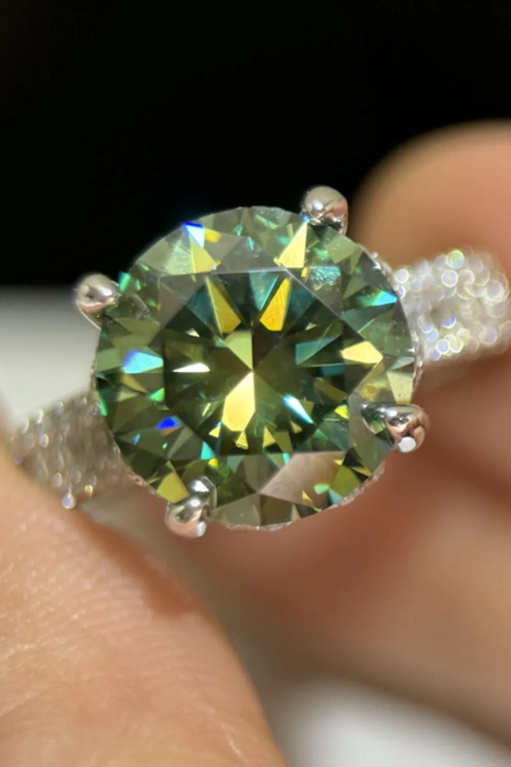 5 Carat Moissanite Sterling Silver Ring in Dark Green - women's ring