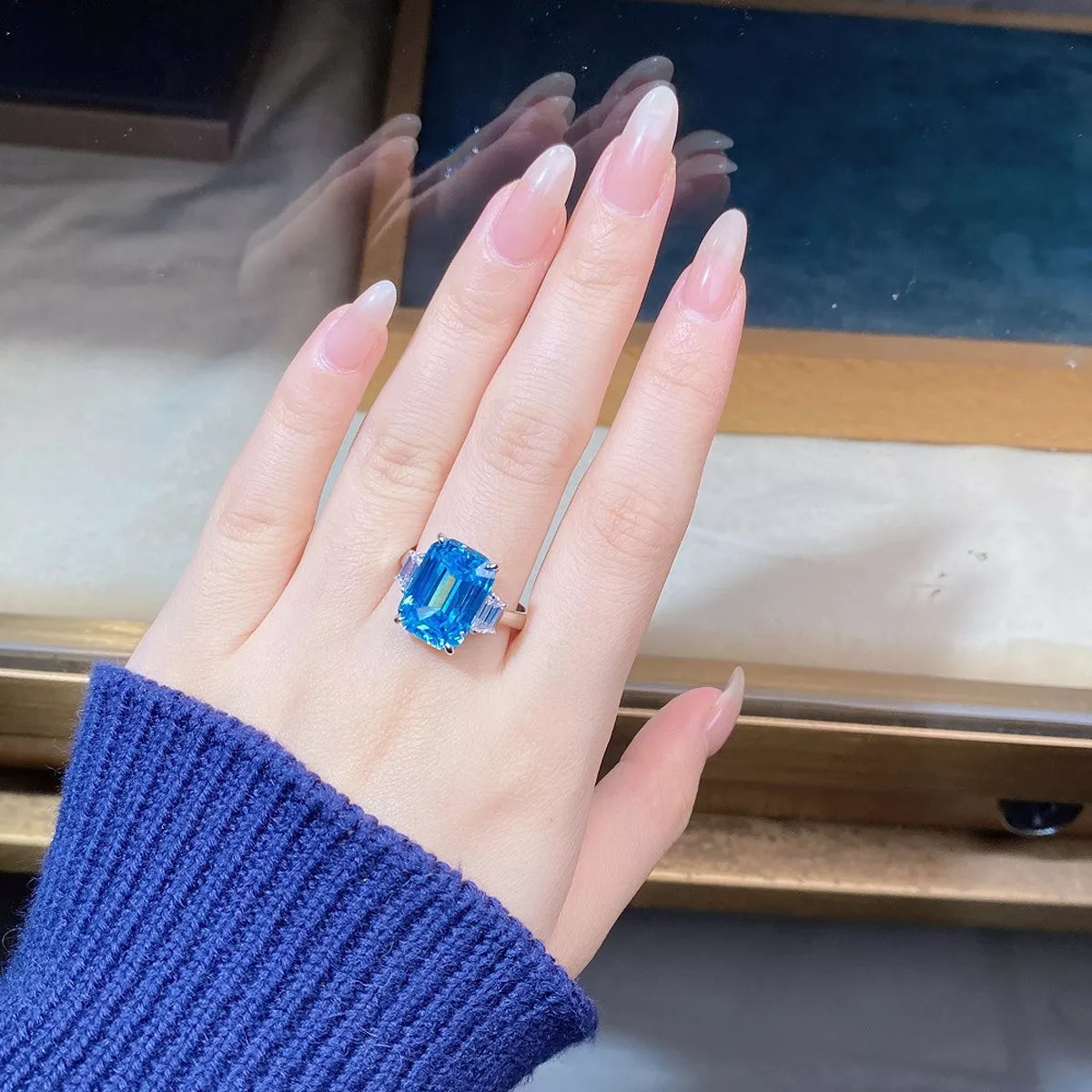 Sterling Silver Geometric Ring in Cerulean - women's ring