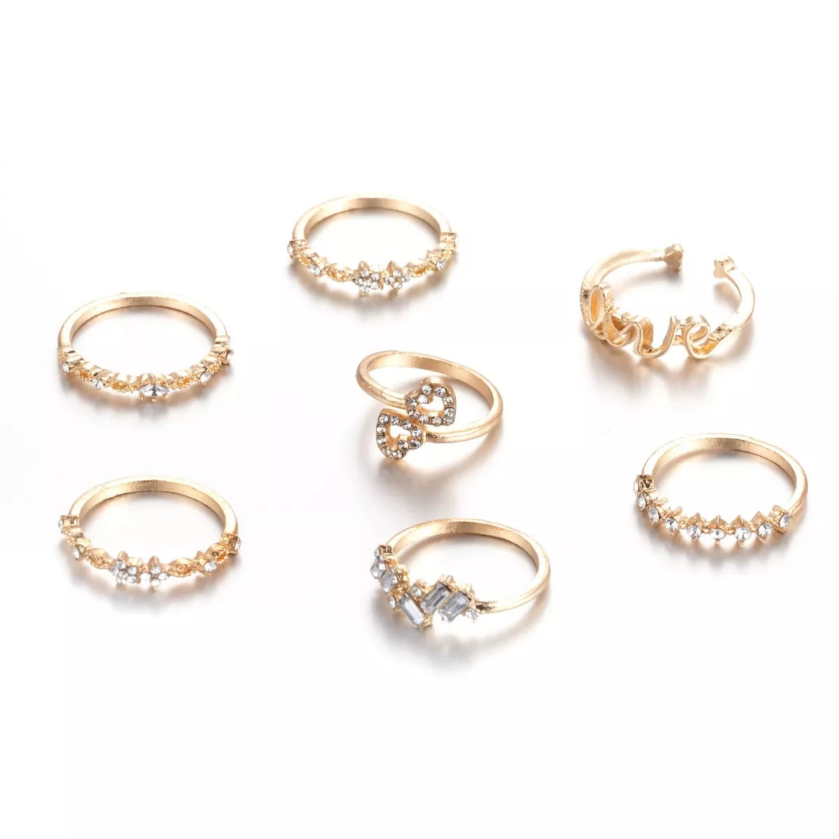 7 Piece 18K Gold-Plated LOVE Zircon Ring Set - alternate ring view