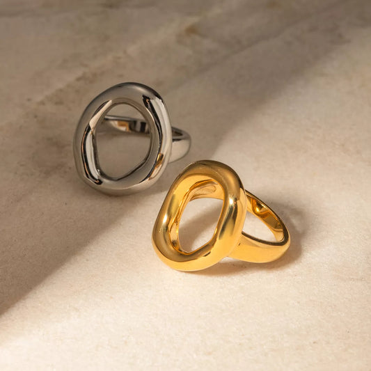 Modern Hollow Oval Ring in Gold - women's ring