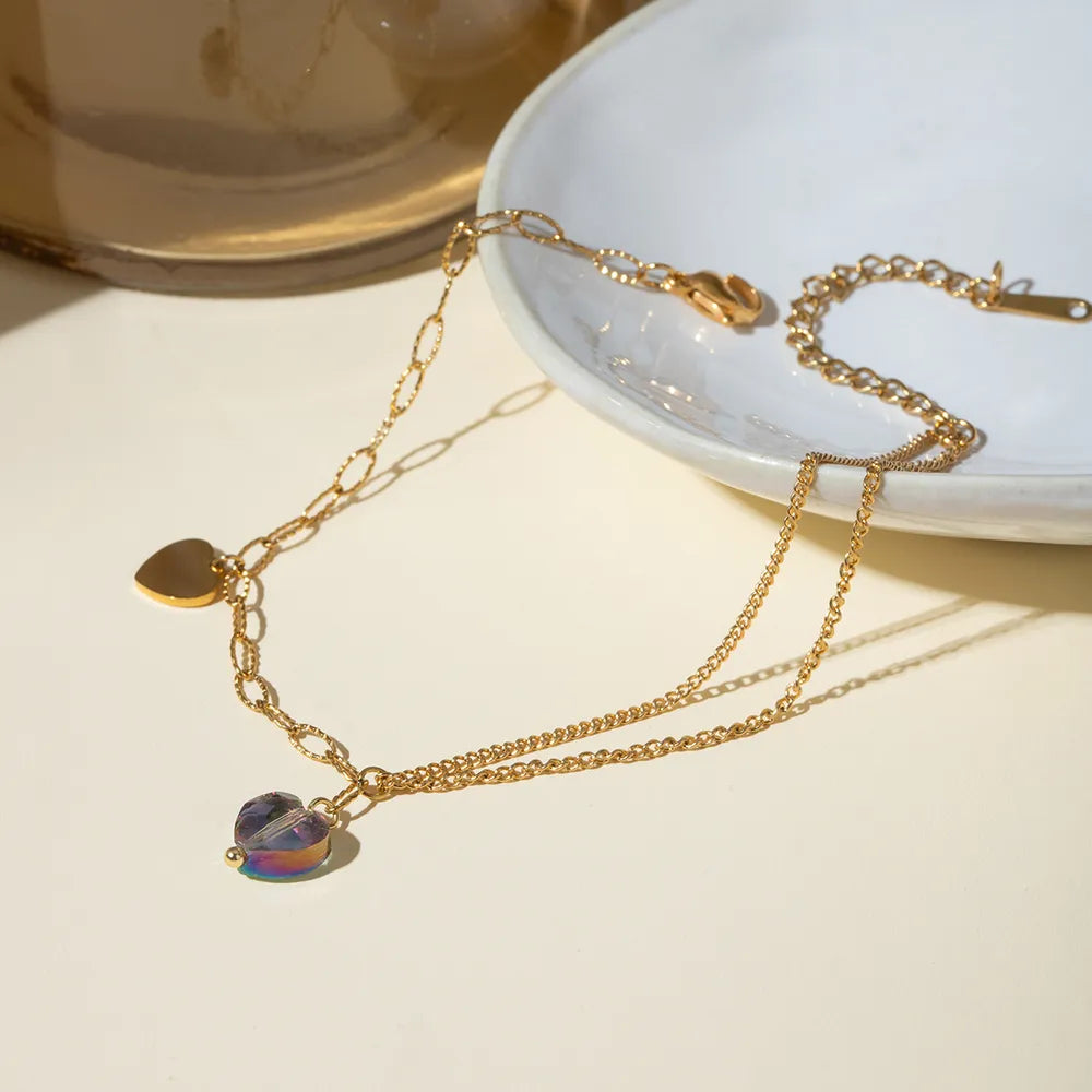 Stainless Steel Synthetic Crystal Heart Anklet Bracelet - alternate jewelry view