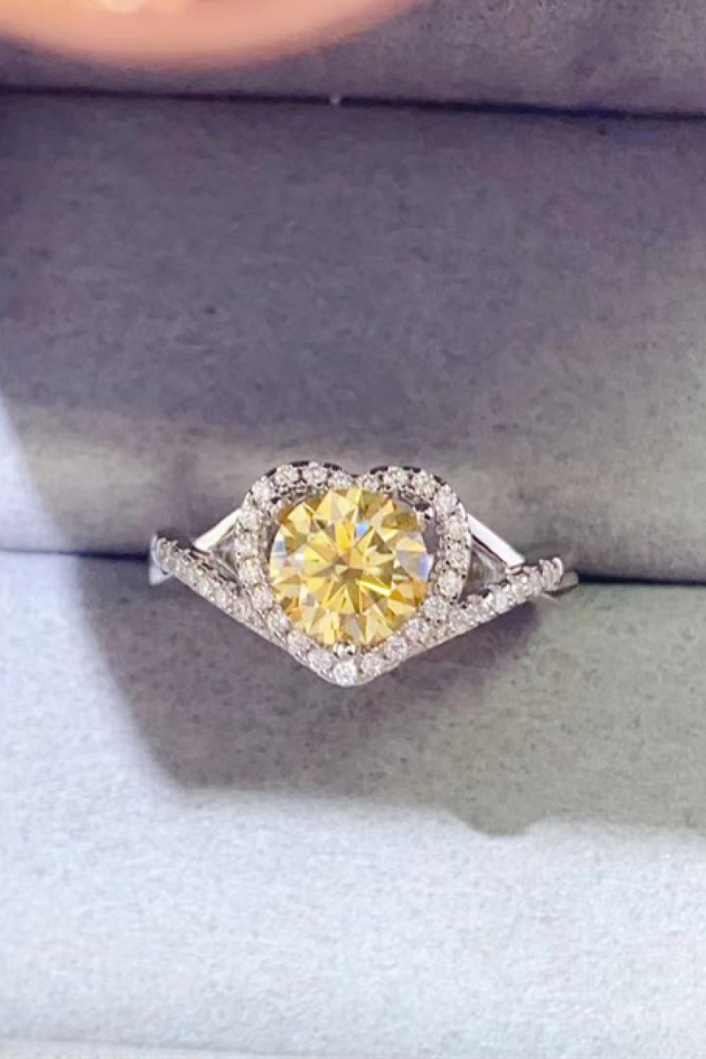 Adored 1 Carat Moissanite Sterling Silver Heart Ring in Yellow - women's ring