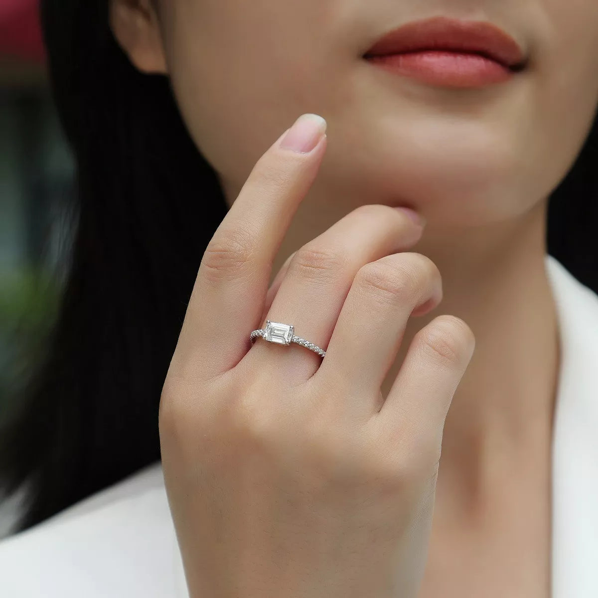 1 Carat Sterling Silver Moissanite Geometric Ring in Silver - women's ring