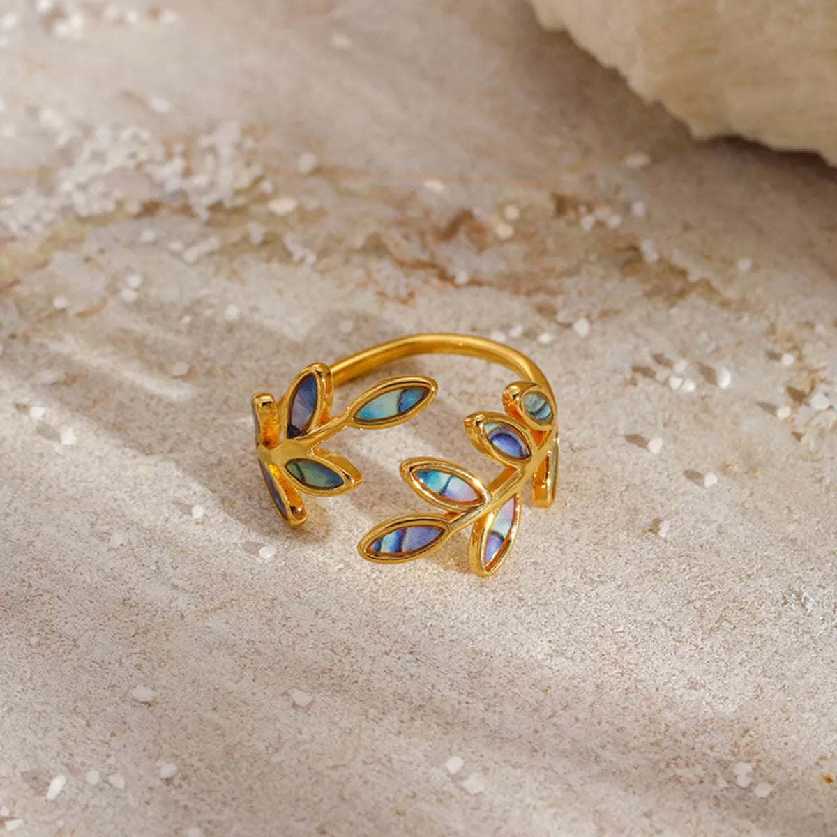 18K Gold-Plated Resin Leaf Bypass Ring - alternate ring view