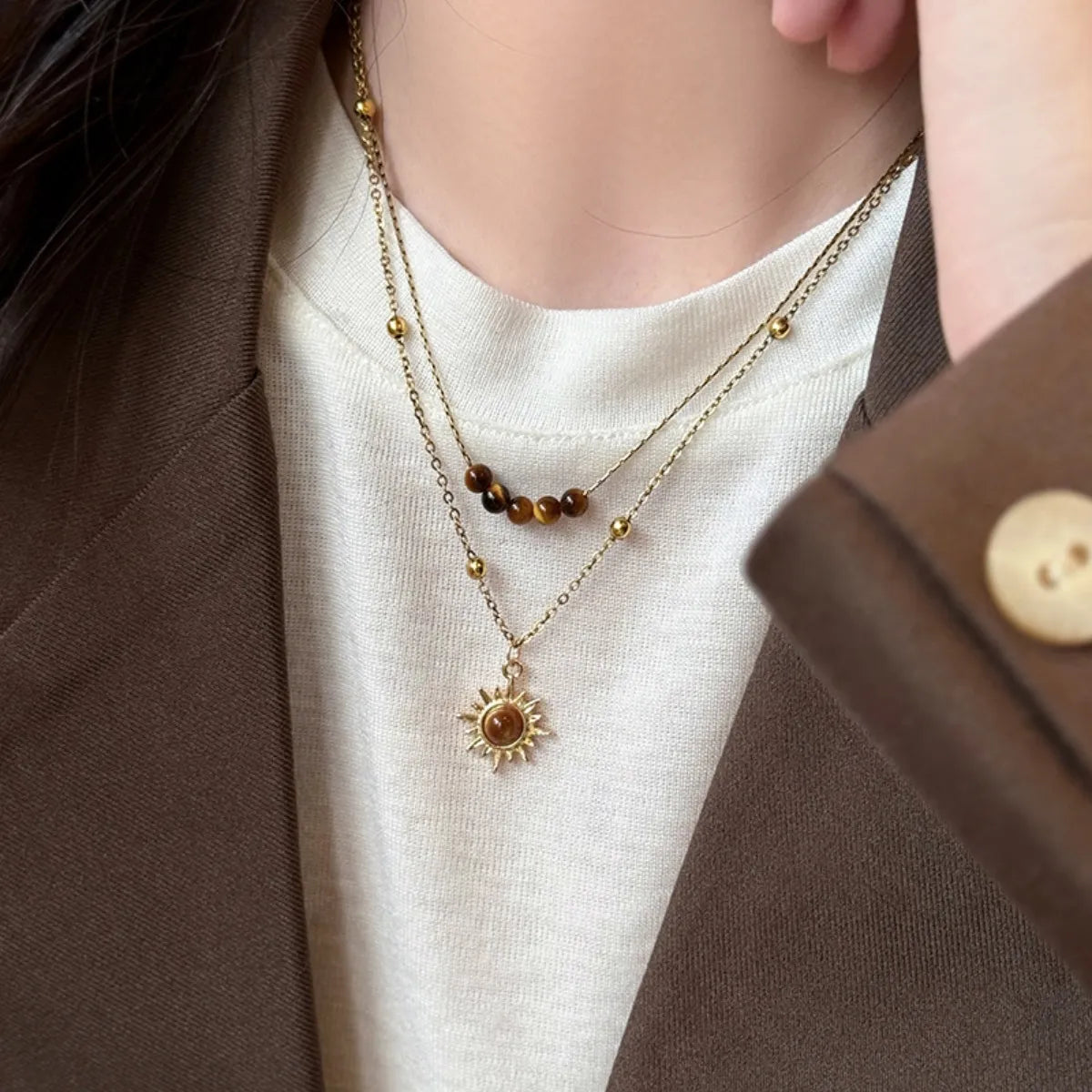 Tiger's Eye Copper Double Layered Necklace - alternate necklace view