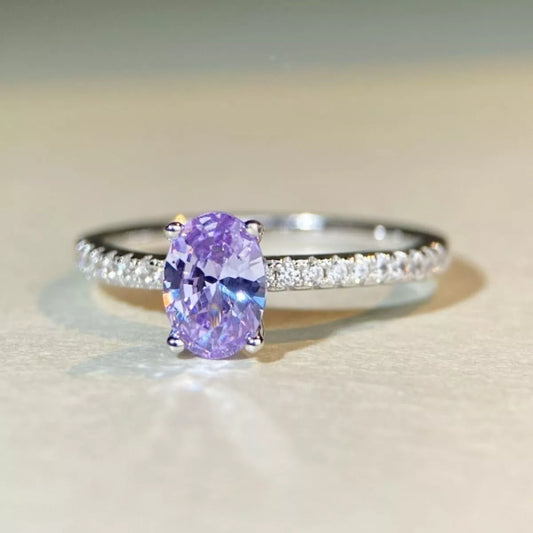 Sterling Silver Zircon Oval Ring in Lavender - women's ring