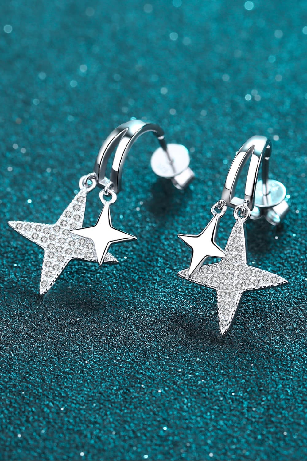 Moissanite Star Rhodium-Plated Drop Earrings - alternate earring view