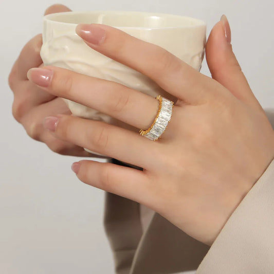 Titanium Steel Inlaid Zircon Ring in Gold - women's ring