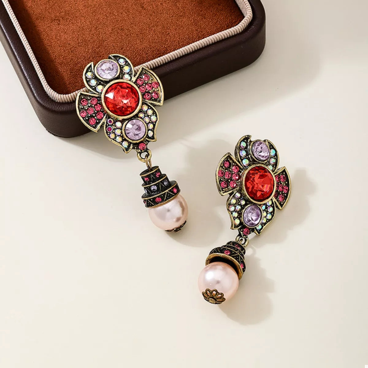 Zinc Alloy Flower Pearl Drop Earrings - alternate earring view
