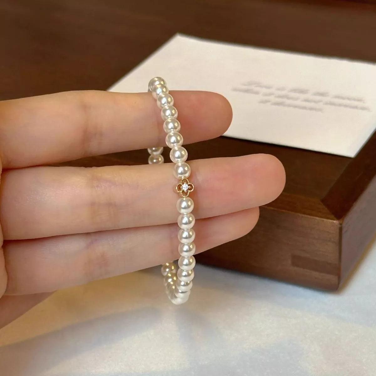 Floral Pearl Beaded Bracelet in White - women's beaded bracelet