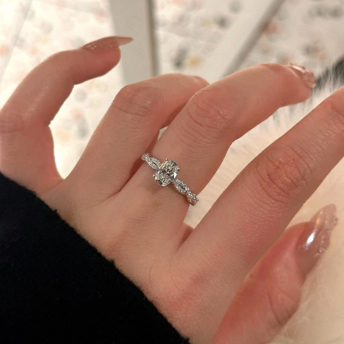1 Carat Moissanite Sterling Silver Oval Ring in Silver - women's ring