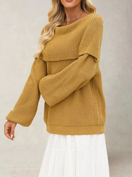 Off-Shoulder Long-Sleeve Sweater in Dark Yellow - women's sweater