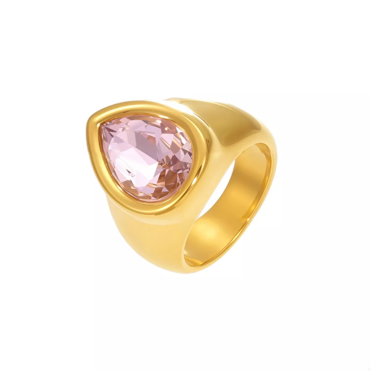 18K Gold-Plated Teardrop Zircon Ring in Blush Pink - women's ring