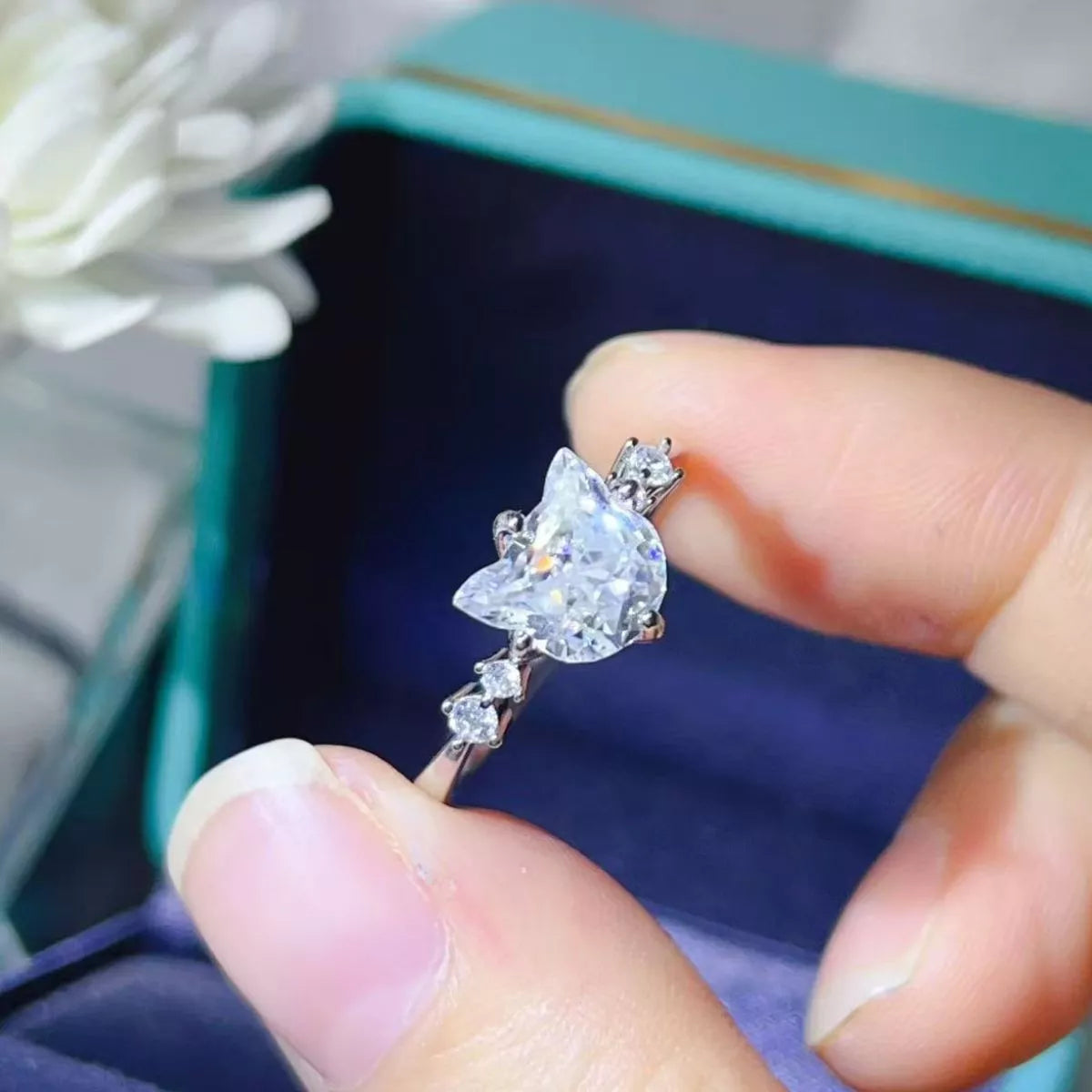 2 Carat Moissanite Sterling Silver Ring in Silver - women's ring
