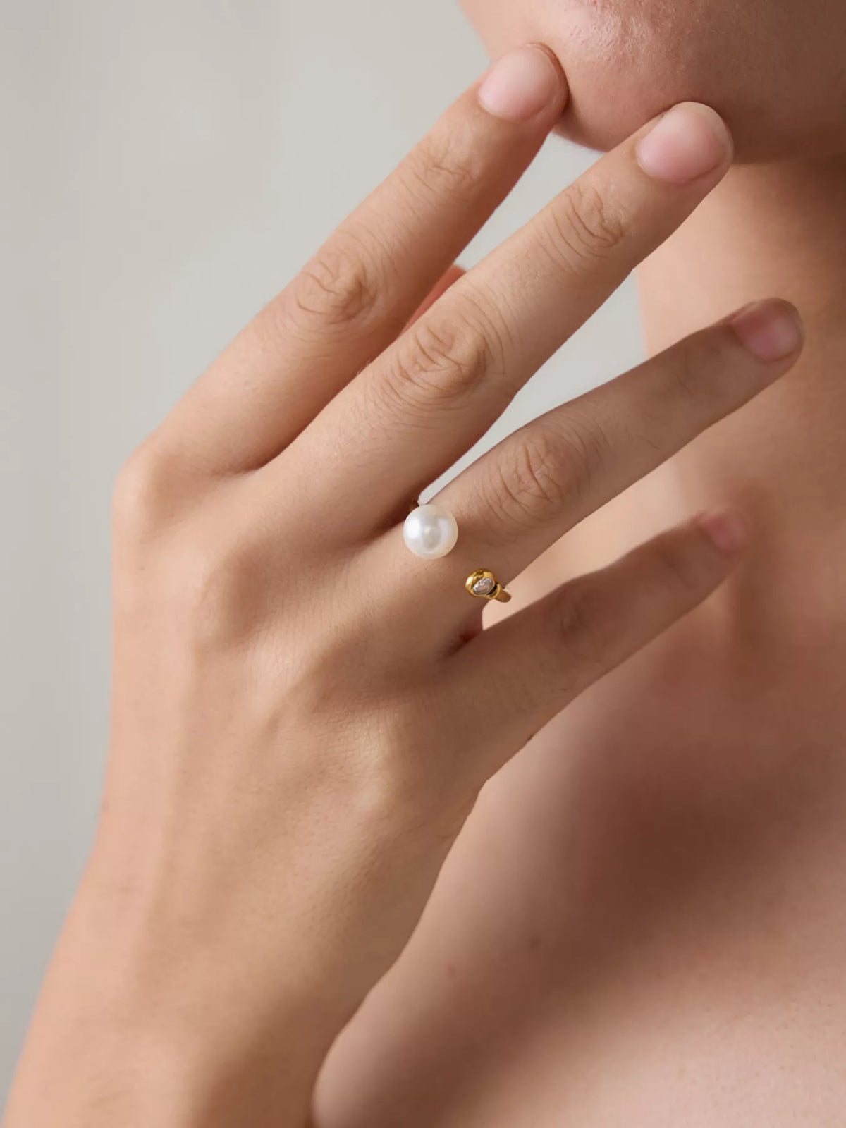 18K Gold-Plated Pearl Open Ring - alternate ring view