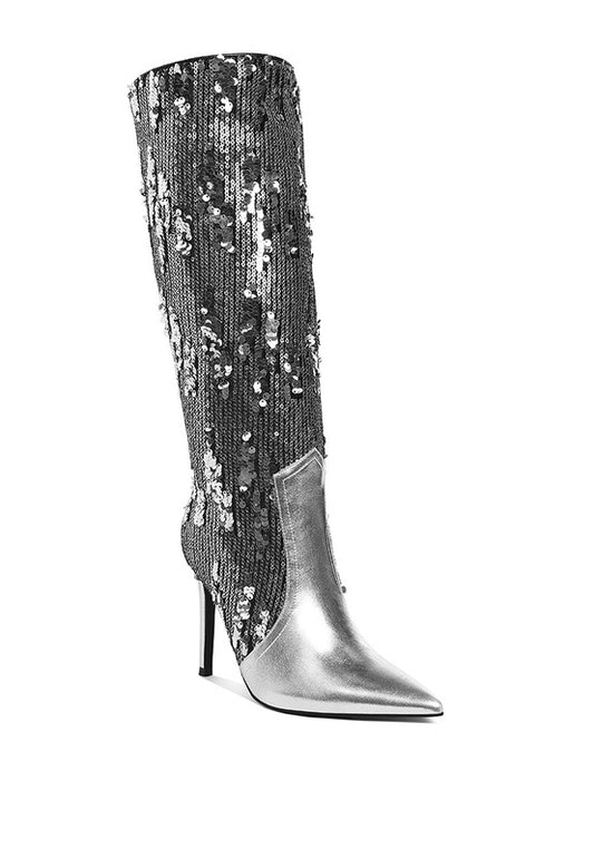 Sequin Stiletto Long Boots