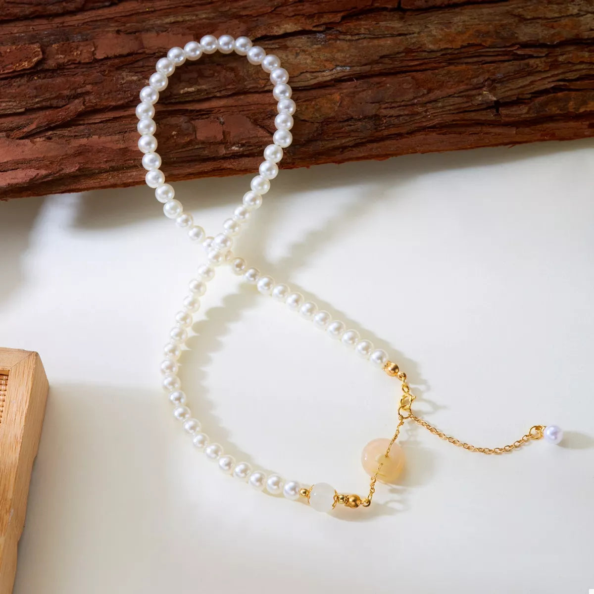 Synthetic Pearl 18K Gold-Plated Resin Pendant Necklace - alternate necklace view