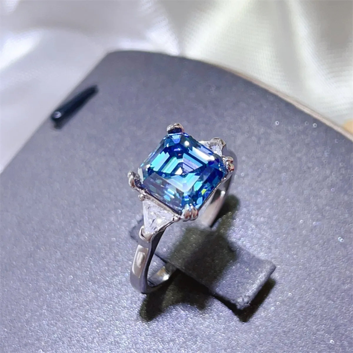 3 Carat Moissanite Sterling Silver Ring in Blue - women's ring