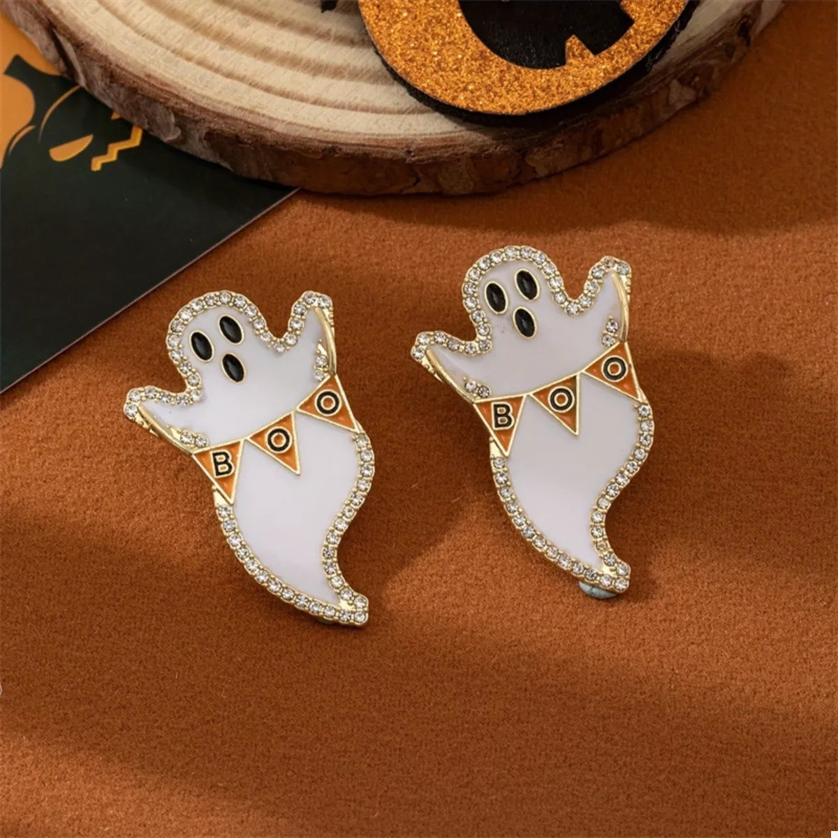 Halloween Ghost and Pumpkin Dangle Earrings in White Tassel Ghost - women's dangle earrings