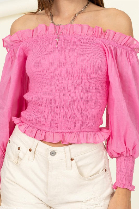 Off-Shoulder Smocked Blouse
