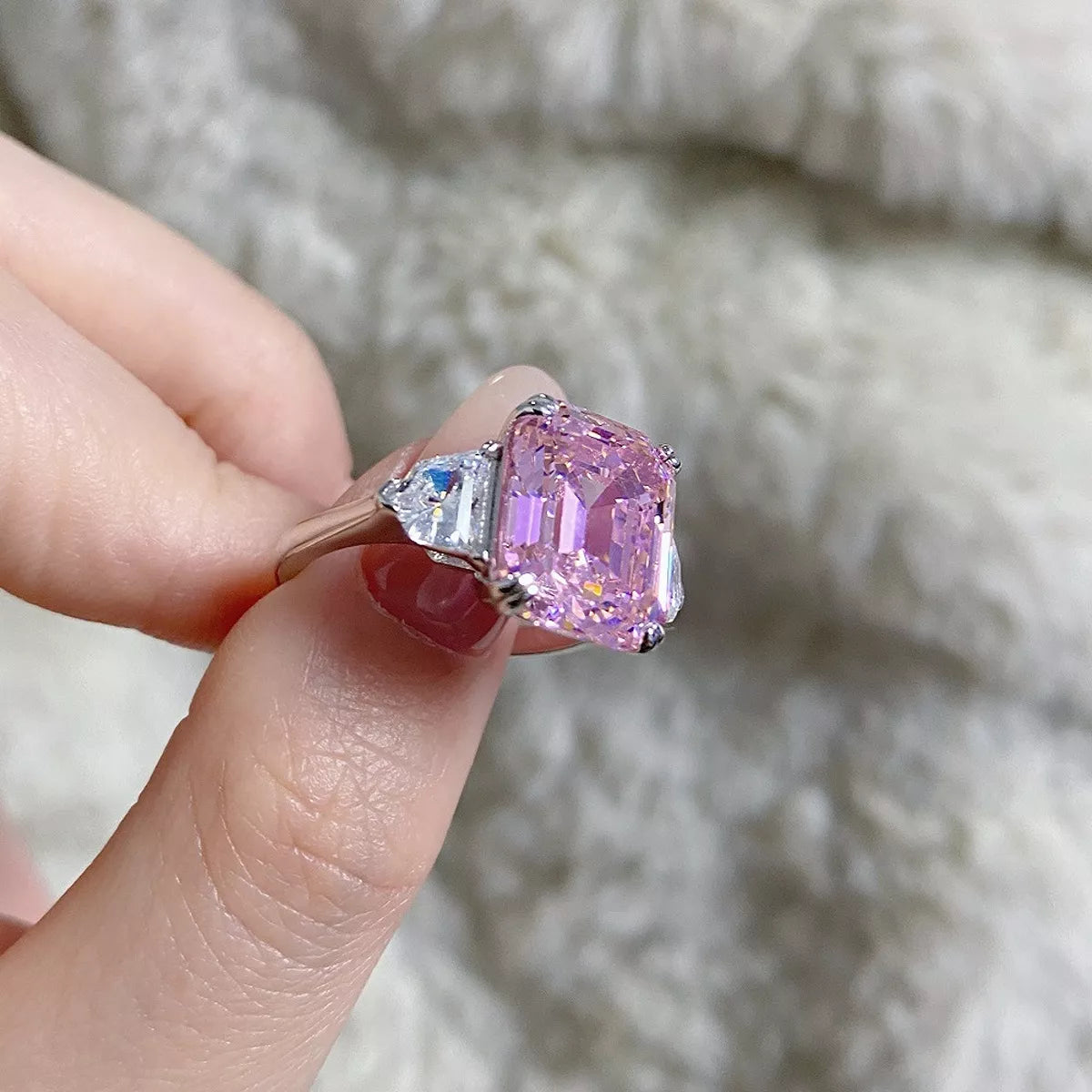 Sterling Silver Zircon Geometric Ring - alternate ring view