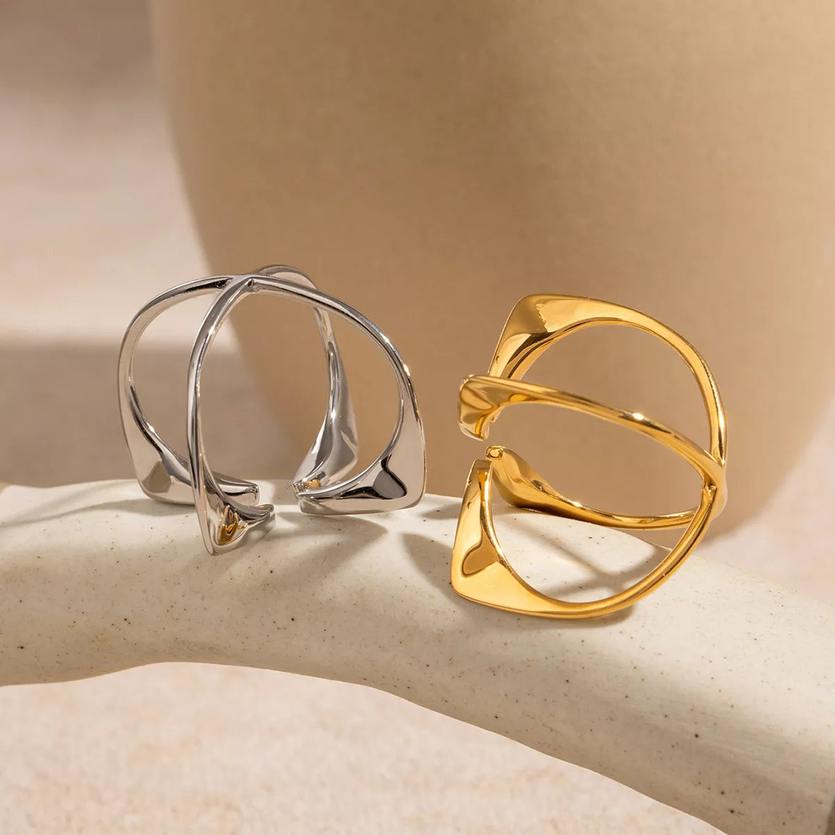 Stainless Steel Crisscross Open Ring - alternate ring view