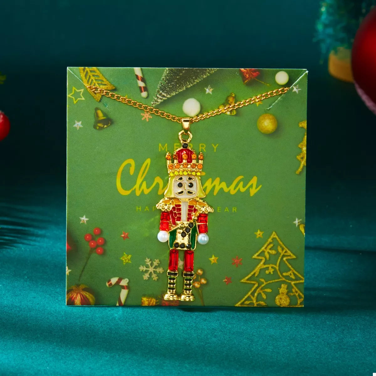 Christmas 18K Gold-Plated Nutcracker Pendant Necklace - alternate necklace view