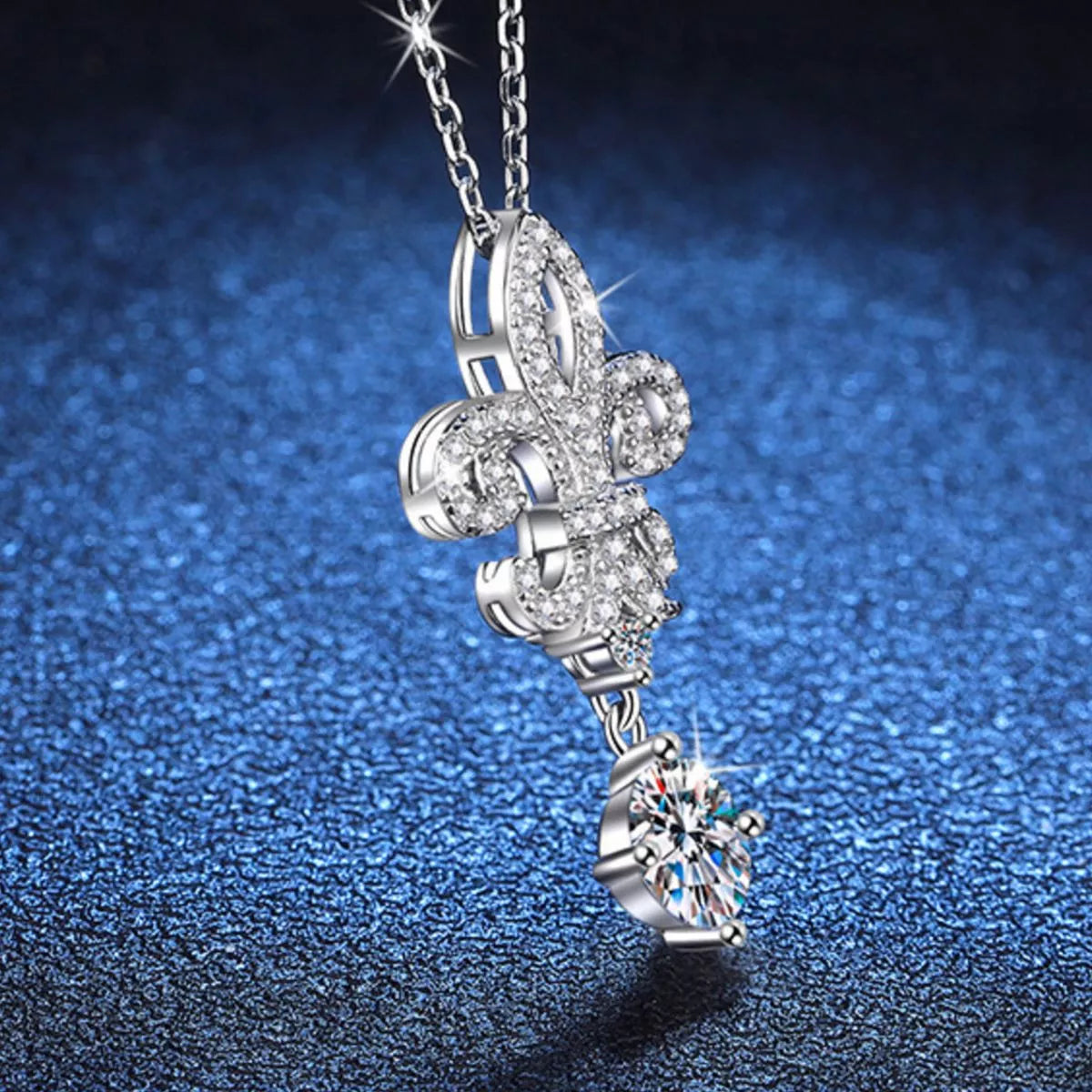 1 Carat Moissanite Sterling Silver Iris Pendant Necklace - alternate necklace view