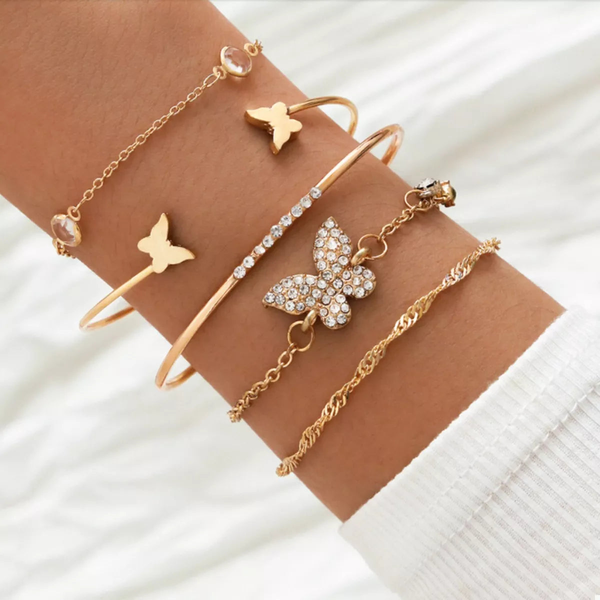 5 Piece 18K Gold-Plated Butterfly Bracelet in Gold - women's bracelet
