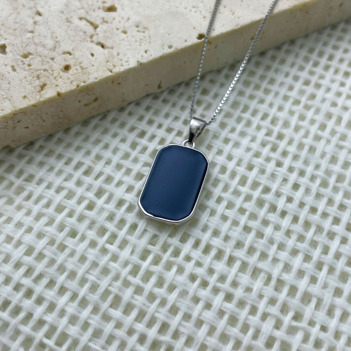 Sterling Silver Rectangle Pendant Necklace - alternate necklace view