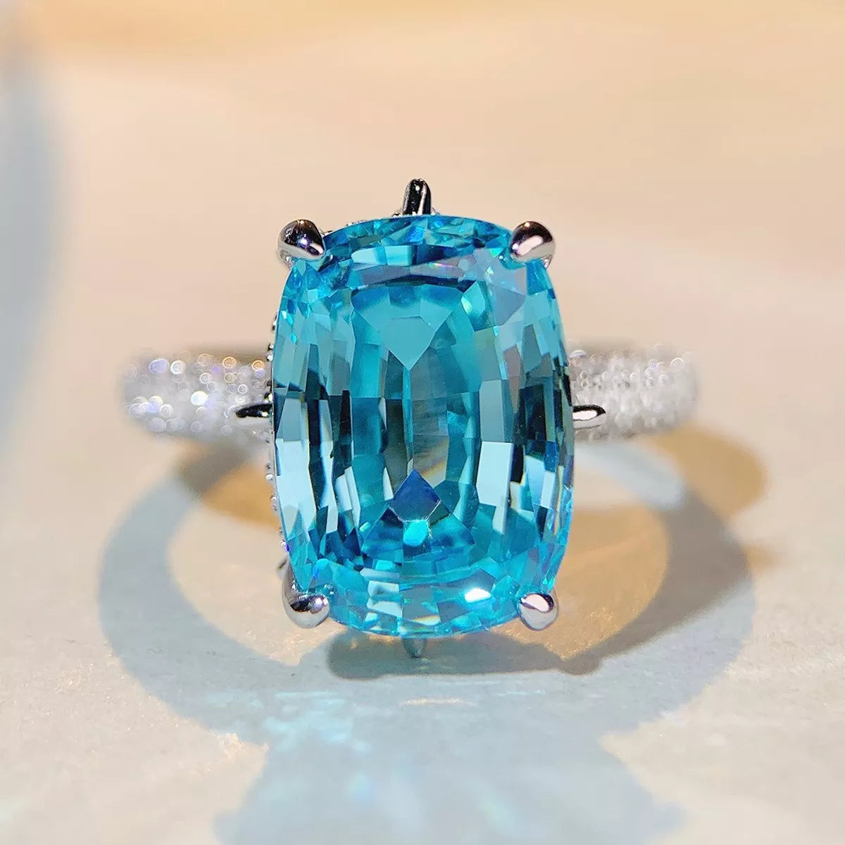 Sterling Silver Zircon Ring in Pastel Blue - women's ring