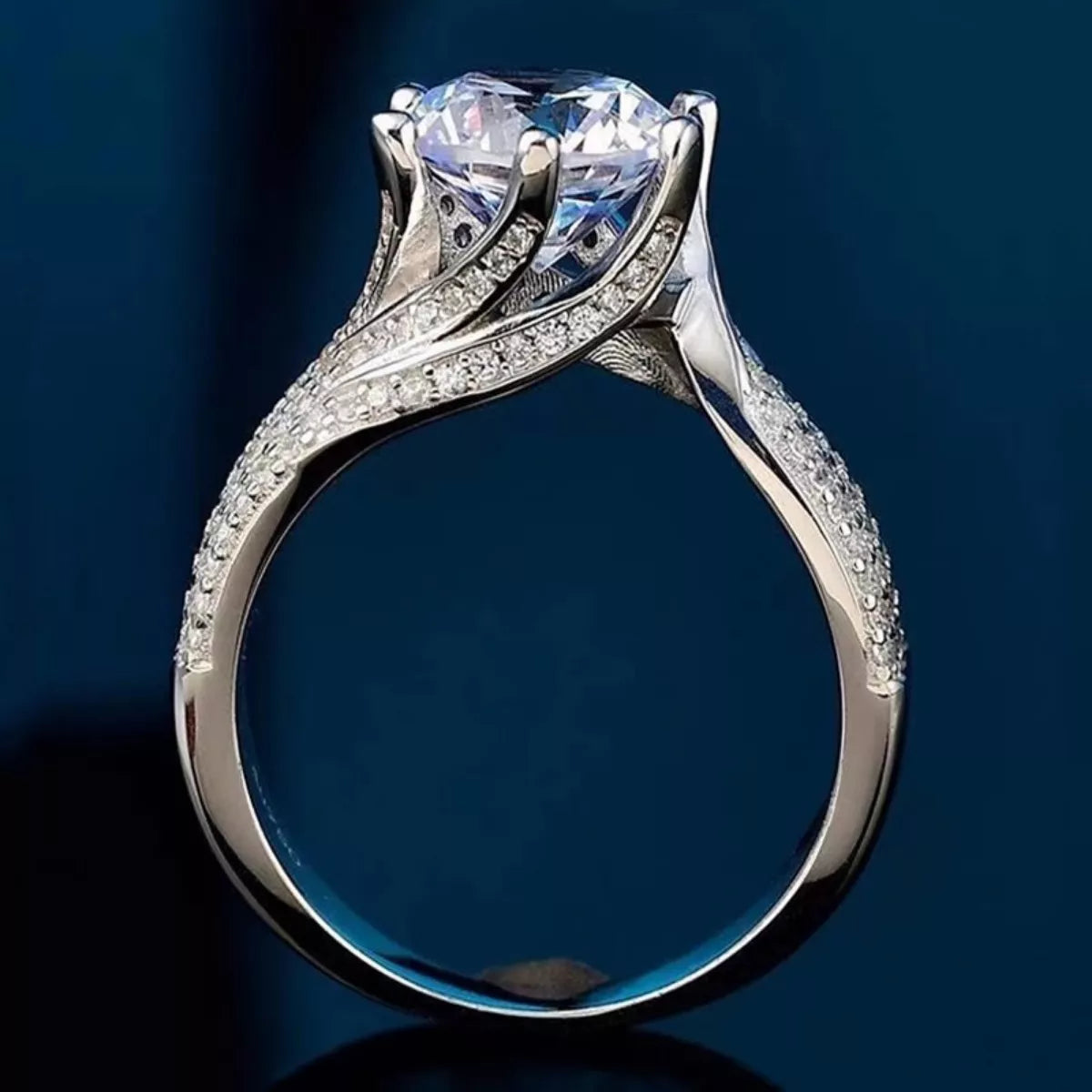 3 Carat Moissanite Sterling Silver Ring in Silver - women's ring