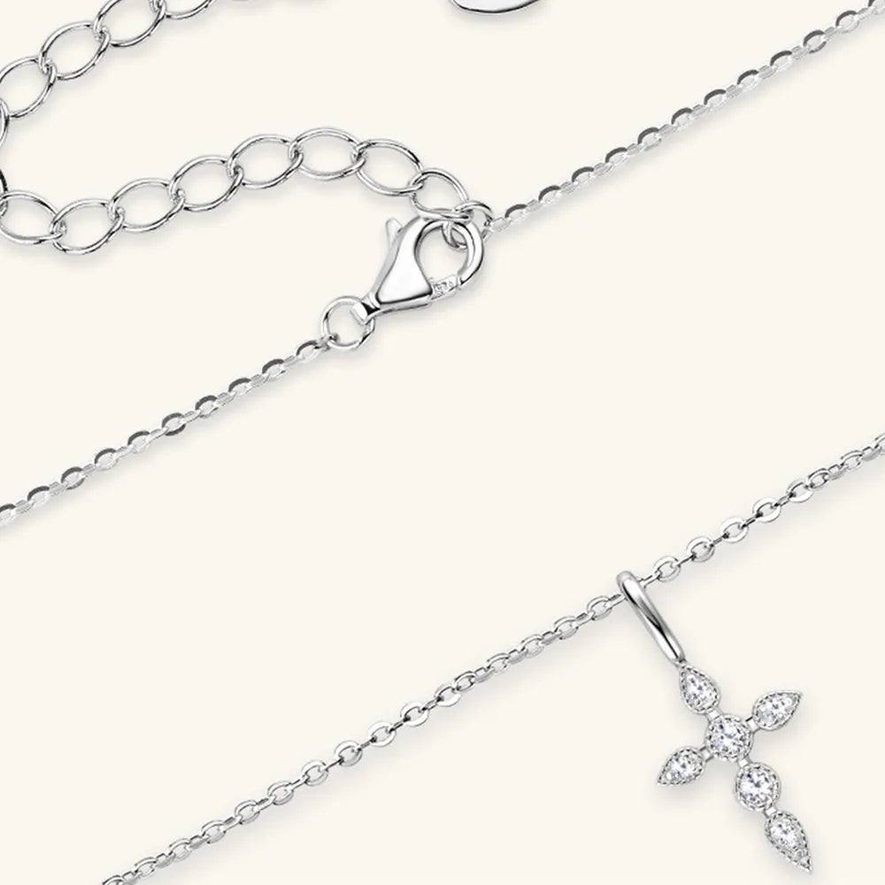 Sterling Silver Moissanite Cross Pendant Necklace - alternate necklace view