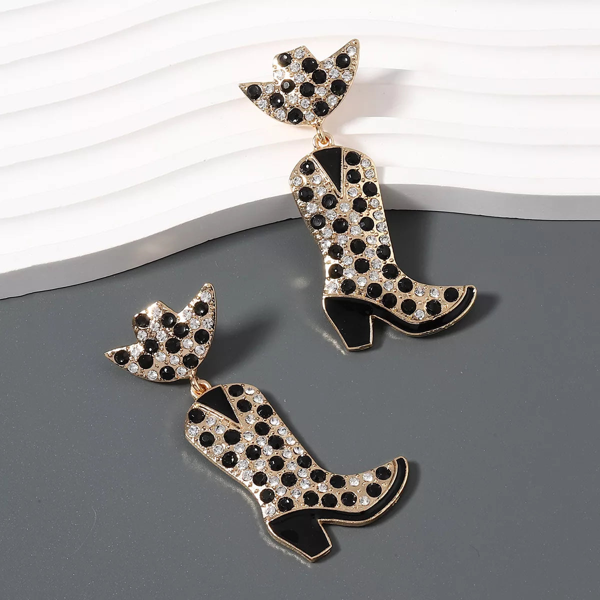 Rhinestone Cowboy Boot Dangle Earrings - alternate earring view